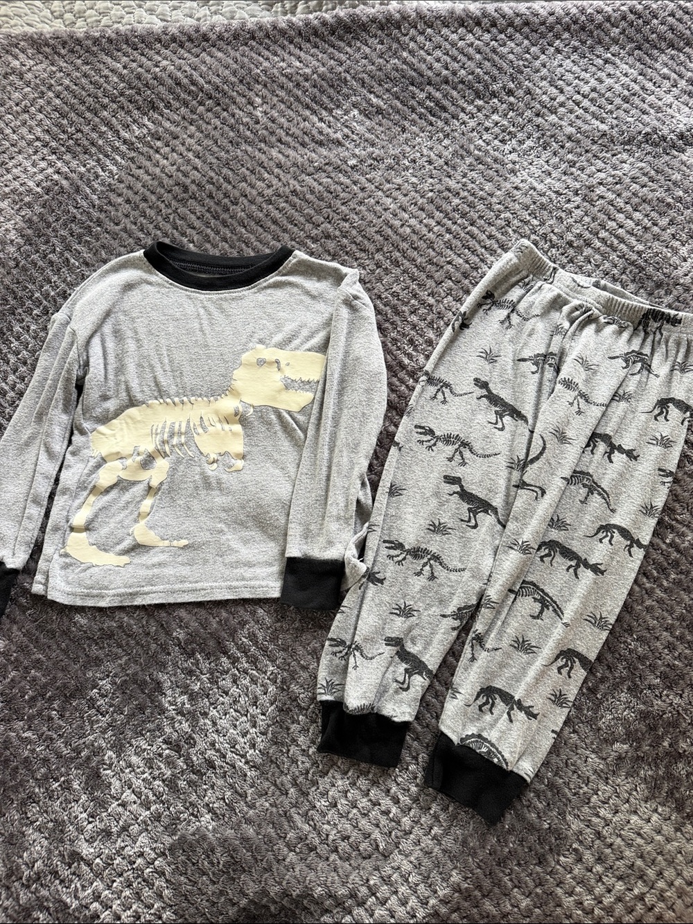 Gray Dinosaur Skeleton Pajama Set for Kids - Soft Long Sleeve Two-Piece 4T Glow